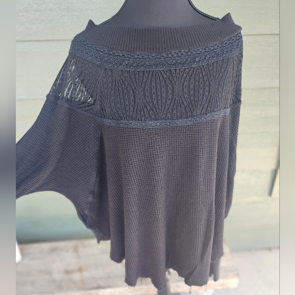 Free People Black Knit Blouse